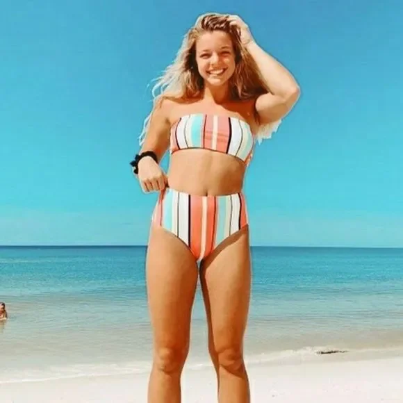 NWT XL: Rainbow Bandeau Bikini High Waist Swimsuit Set - Picture 2 of 10